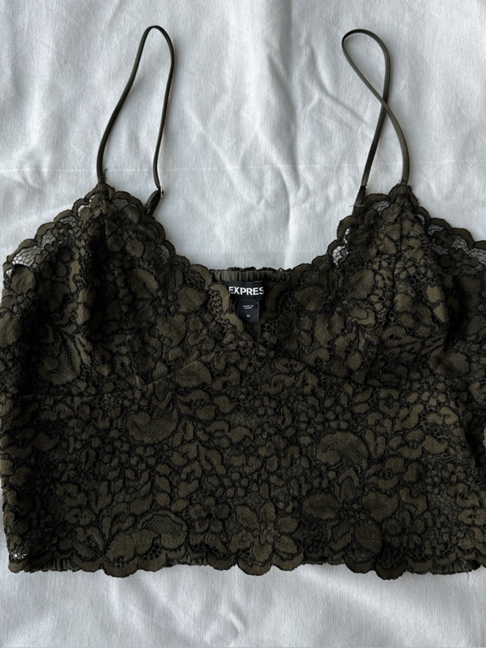 Express Dark Green Lace Crop Top